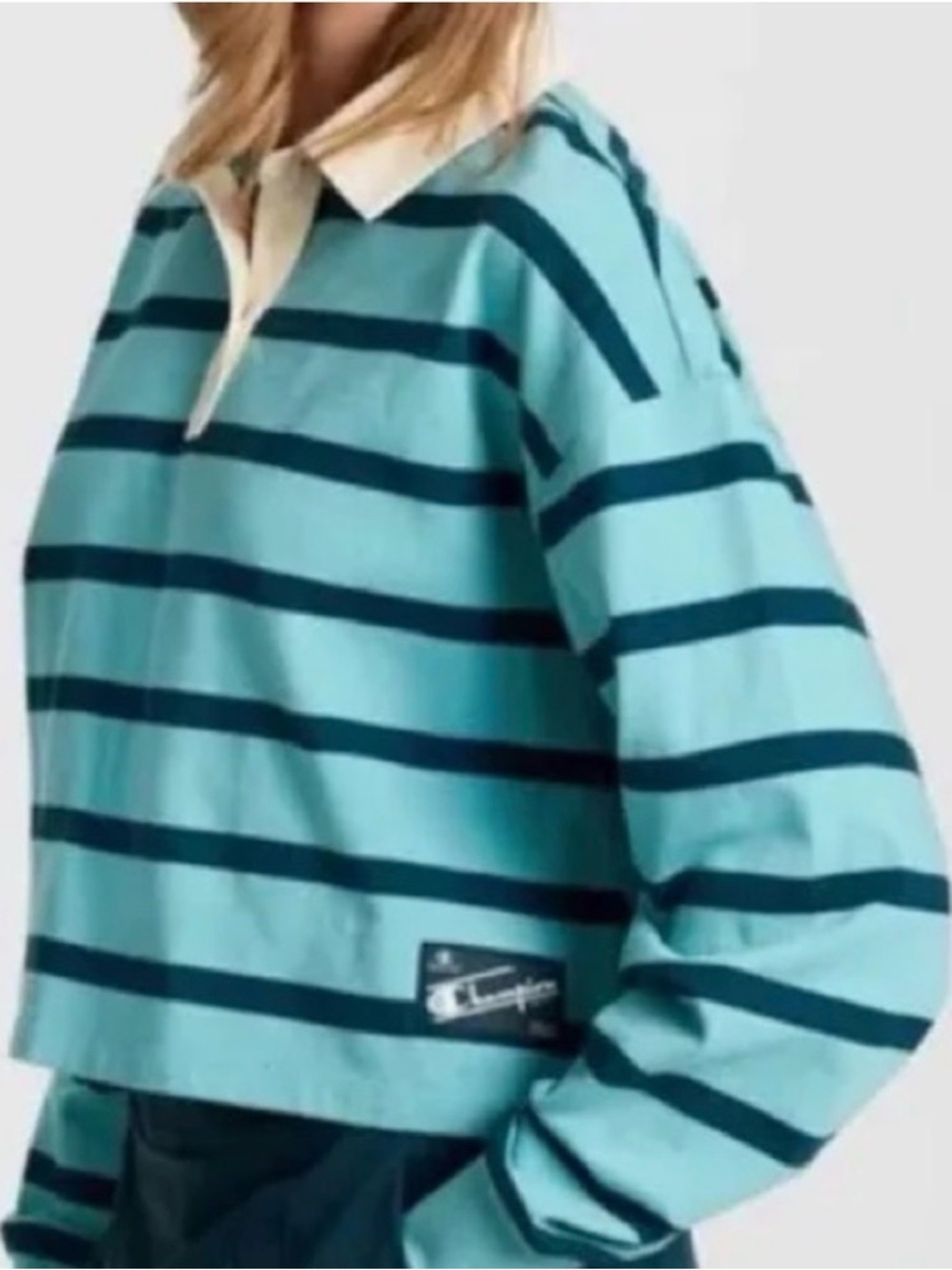 Champion Cropped Rugby Top - Aqua & Teal Stripes - Picture 2 of 8